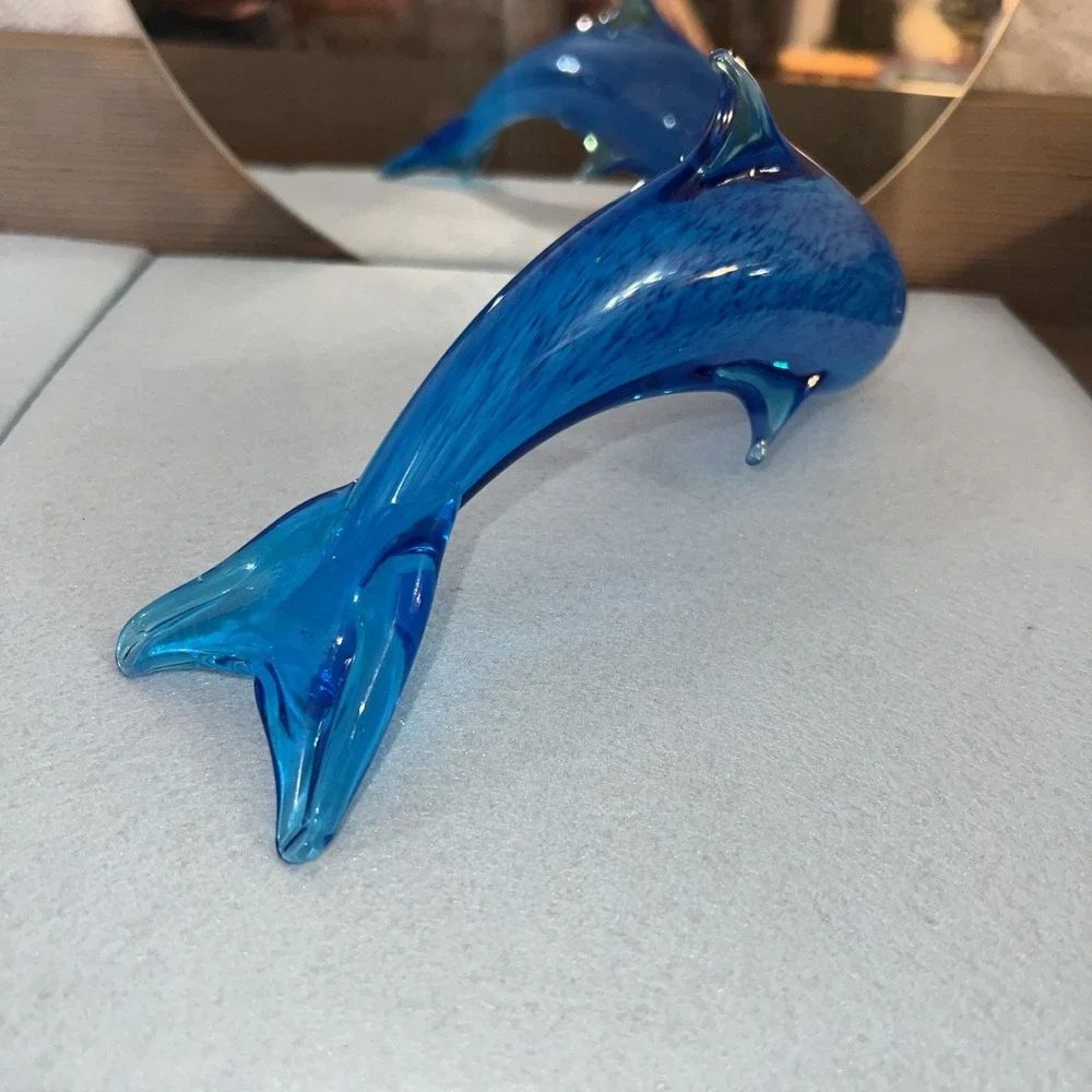BLUE GLASS JUMPING DOLPHIN-Turquoise Blues-Table‎ Decor-Ocean-Beach Decor